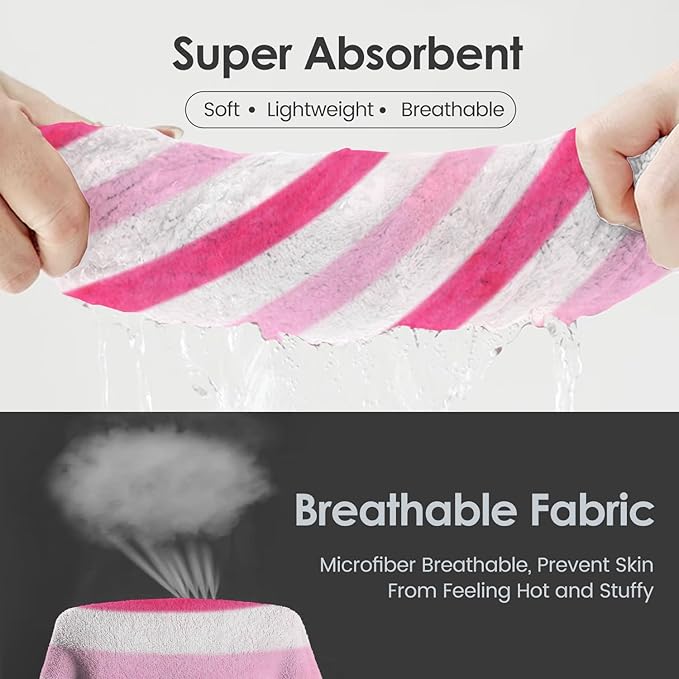 JML Microfiber Bath Towels,2 Pack(30" x 60"), Oversized, Soft, Super Absorbent, Fast Drying, Large Beach Towel Set for Sauna, Salon, Sports, Fitness, Yoga, Cabana Stripe Pink