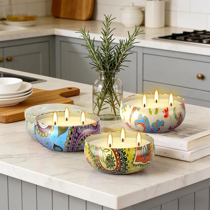 Set of 4 Triple Wick Citronella Candles Perfect for Yards, Gardens, Balconies and Camping, Indoor & Outdoor Scented Candles Bulk…