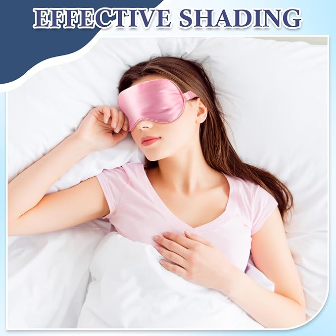 Cutecrop 12 Pcs Silk Sleep Masks Soft Satin Eye Masks with Adjustable Elastic Strap for Sleeping Comfortable Blindfold Eyeshade for Men Women Nap Night Travel Gifts(Black, Pink)