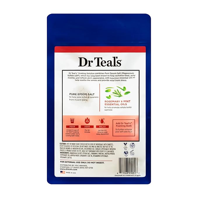 Dr Teal's Epsom Salt Magnesium Soak, Wellness Therapy with Rosemary & Mint, 3 lbs (Pack of 2)