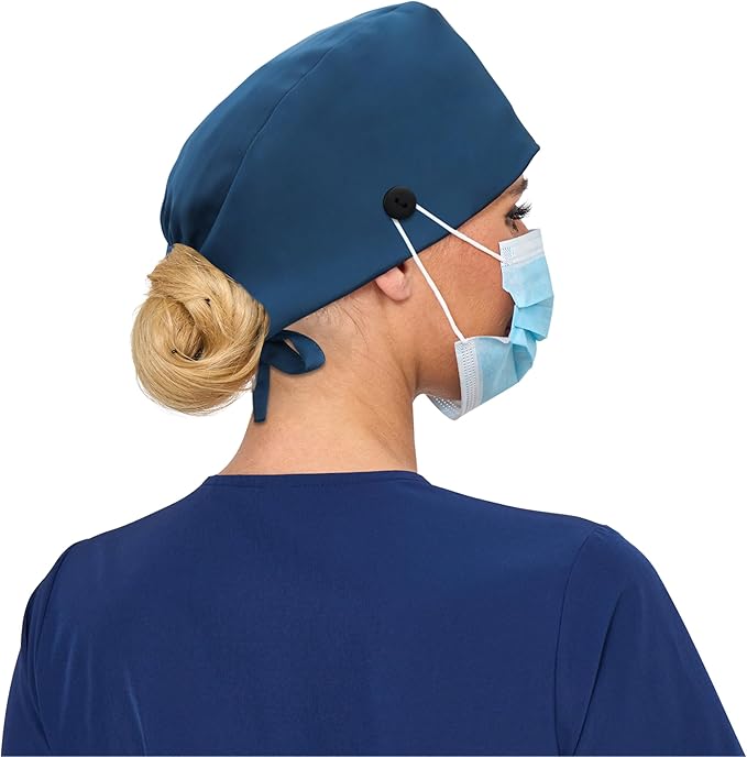Satin Lined Scrub Cap, Adjustable Surgical Cap with Sweatband & Buttons, Soft and Wrinkle-Resistant Scrub Hat