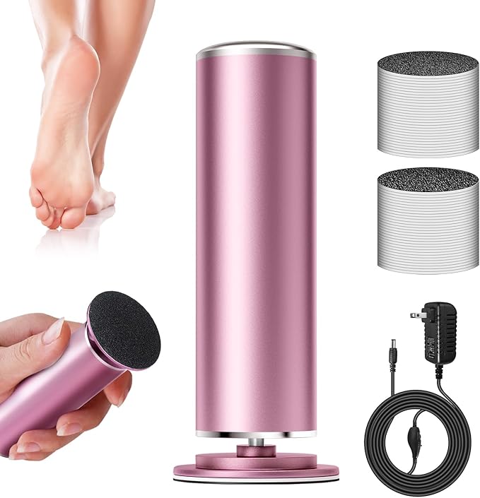 Krofaue Electric Foot File Remover Callus - Professional Aluminum File Grinder Adjustable Pedicure Tools with 60pcs Sandpaper Disks for Dead Skin