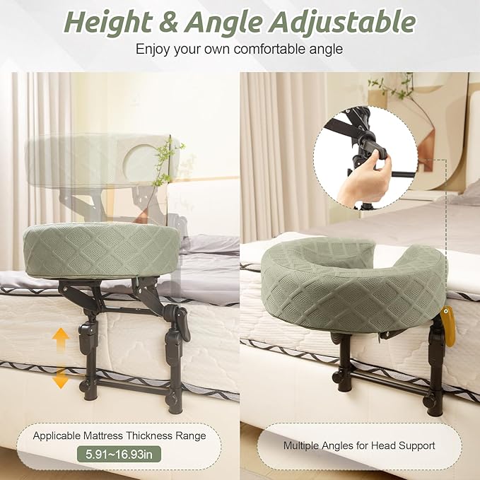 Massage Headrest for Bed, Adjustable Massage Face Cradle at Home, Portable Massage Table Kit for Sleeping Mattress, Face Down Pillow After Eye Surgery (with Armrest Shelf & Breast Pillow)