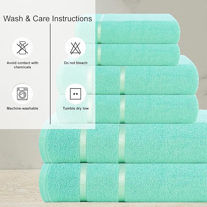 CASA COPENHAGEN Eternal 6Pcs 100% Egyptian Cotton Large Designer Towels Gift Set- Aqua Blue, 500 GSM, 2Bath 2Hand 2Washcloths, Bath Towels for Bathroom Set for Women & Men
