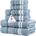 CASA COPENHAGEN Exotic 6Pcs 100% Egyptian Cotton Designer Towels Gift Set- Dusty Blue, 550GSM,2Bath2Hand2Washcloths,Bath Towels for Bathroom (Box Pack,Gift Ribbon Set for Women & Men)