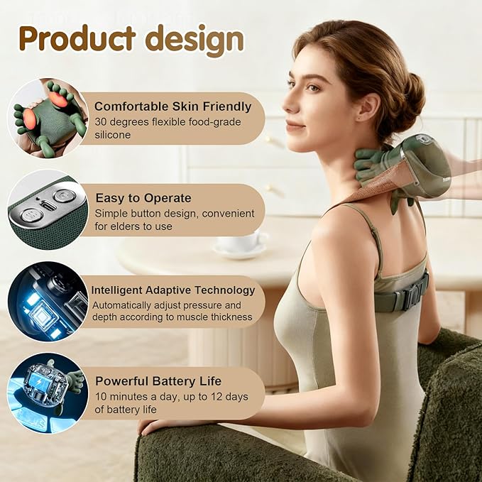 Siasoo Neck Massager With Heat-Wireless Portable Shiatsu Neck and Shoulder Deep Tissue 4D Kneading Back Massage With Fingers,Simulated Human Hand Design Muscle Relax Massager Mothers Day Gifts For Mom
