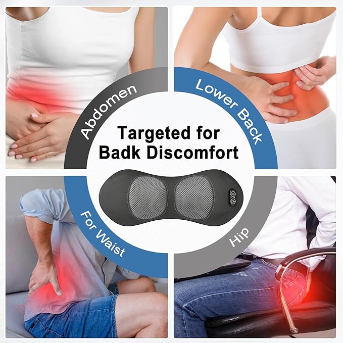Triple Fusion Back Massager with Heat, Vibration and Smart Lift Support, Triple Fusion Massager with Ergonomic Memory Foam, Black