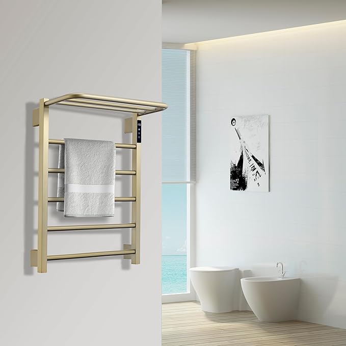Heated Towel Racks for Bathroom, Hot Towel Warmer with 24hr Timer Stainless Steel Wall Mounted Electric Towel Warmers for Bathroom (Gold, 5-Bar)