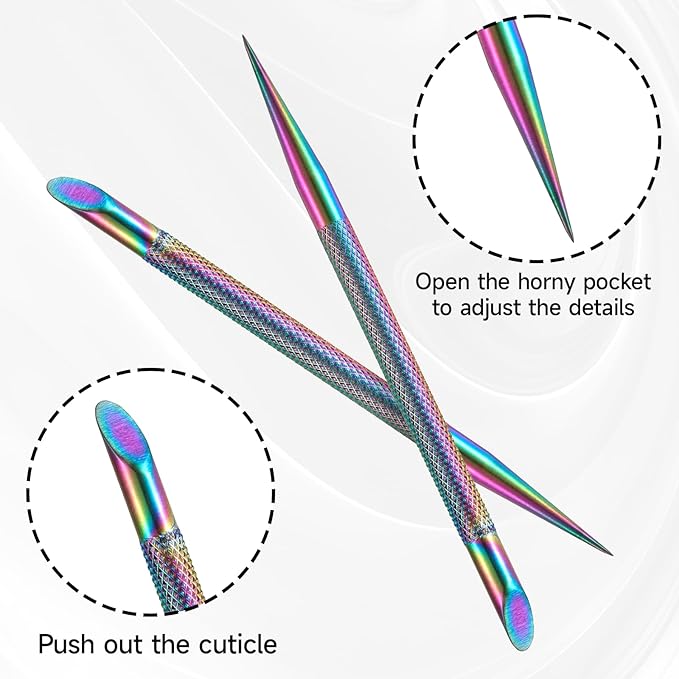 2Pcs Stainless Steel Cuticle Pusher Portable Nail Cleaner Remover Dead Skin Polish Peeler Cutter Professional Pedicure Nail Art Care Nails Cleaning Cuticle Stick for Fingernails Toenails Manicure