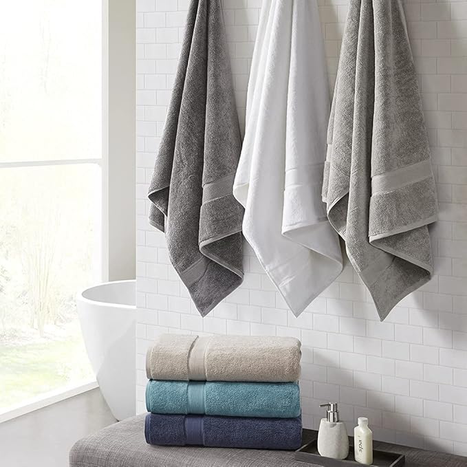Madison Park 800GSM 100% Cotton Luxurious Bath Towel Set Highly Absorbent, Quick Dry, Hotel & Spa Quality for Bathroom, Bath Sheet 34" x 68", Silver 2 Piece