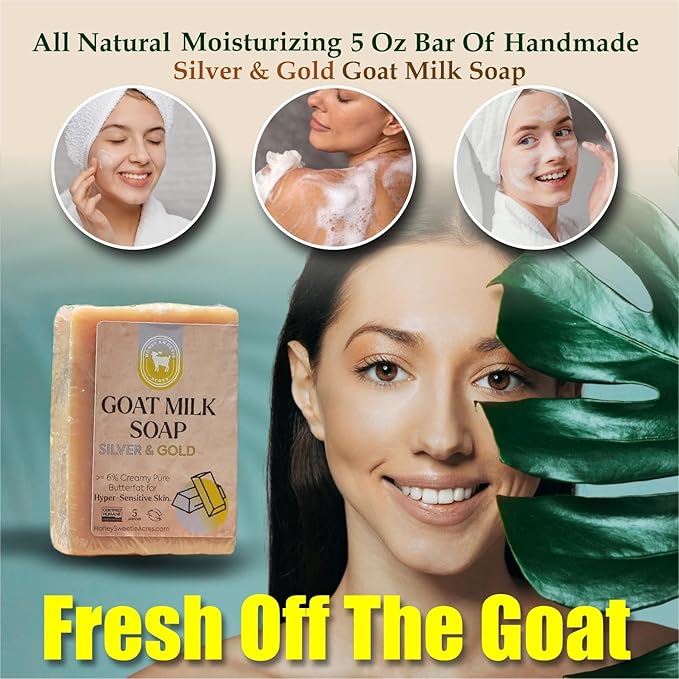 Honey Sweetie Acres Silver and Gold Goat Milk Soap - Handmade 5 oz Bar, Made with Natural Ingredients, Moisturizing & Gentle, Made in the USA