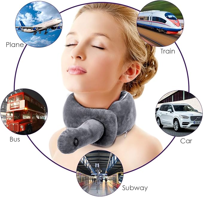 Travel Pillow/Vibration Wrap Neck Massage,Airplane Pillow Portable Battery Operated Adjustable Vibrating Pillow for Neck Pain Relief,Gift for Parents(Vibration)