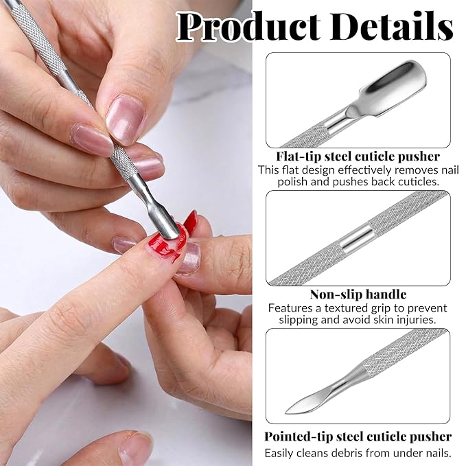 6 Pcs Dual-Sided Cuticle Pusher Set, Stainless Steel Cuticle Pusher Tool, Cuticles Trimmer, Nail Scraper, Professional Cuticles Remover Tool for Manicure Pedicure Nail Care Tools