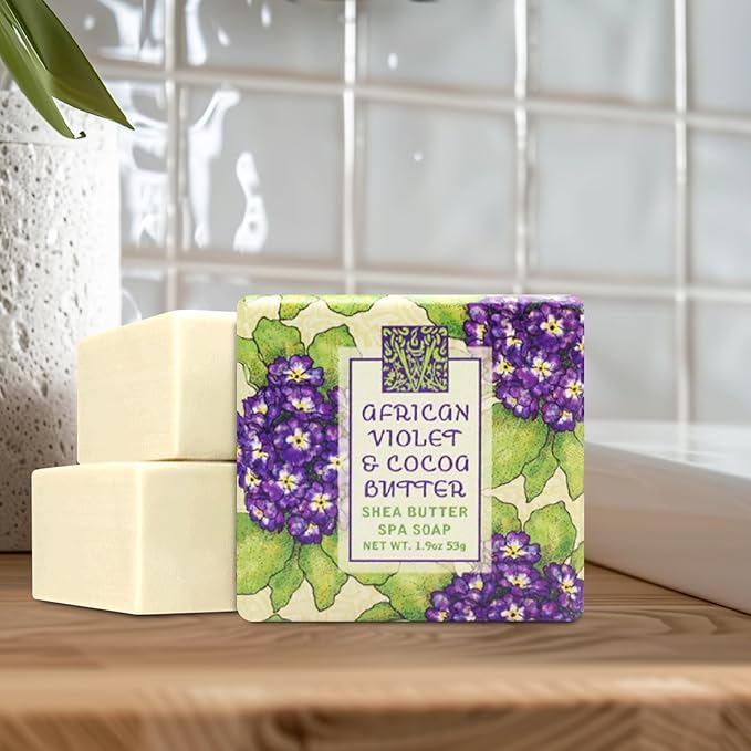 Greenwich Bay Mini Botanical Soap Bars – 12 Pack 1.9 oz Each – Individually Wrapped Guest Soaps for Airbnb, Spa, Travel, Bath – Travel Size Bar Soap Set, African Violet