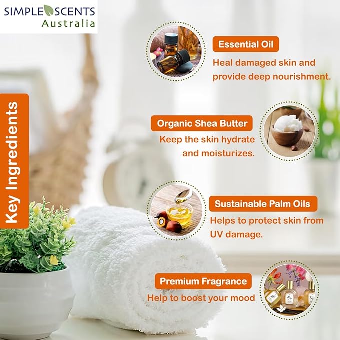 Simple Scents Australia Orange Zest Scented Natural Soap Bars (5 Bars), 3.5oz Moisturizing French Triple Milled Soap Bars Enriched with Shea Butter - Pure Plant Oil Bath & Body
