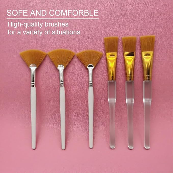 12Pcs Esthetician Facial Supplies 3 Gold Facial Bowls 3 Mud Mask Applicators 3 Fan-Shaped Brushes 3 Flat Brushes - Facial Bowl and Brush Set & DIY Face Mask Mixing Tool Kit (large)
