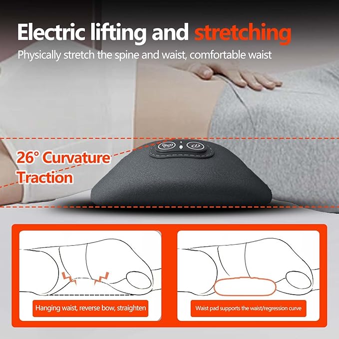 Electric Back Massager for Sciatica Pain Relief, 3-in-1 Lumbar Support Device with Traction & Heat, Soothing Spine Massager for Lower Back Pain Relief, Neck and Back Massage Pillow