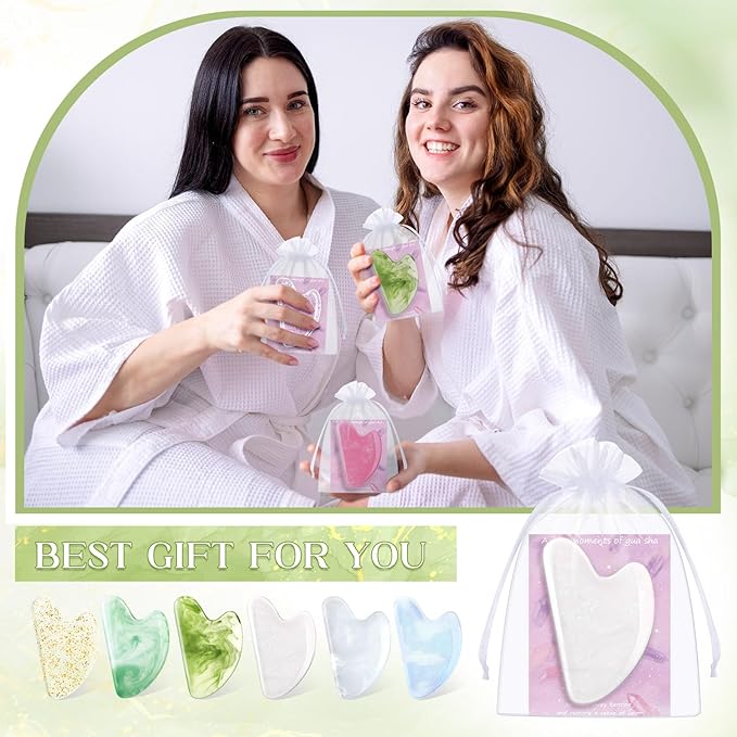Sherr 24 Sets Gua Sha Facial Tools Bulk Resin Heart Shaped Guasha Boards with Organza Pouch and Cards for Face Body Massage Relaxation Self Care Ideal Spa Acupuncture Prevent Wrinkles(Light Colors)