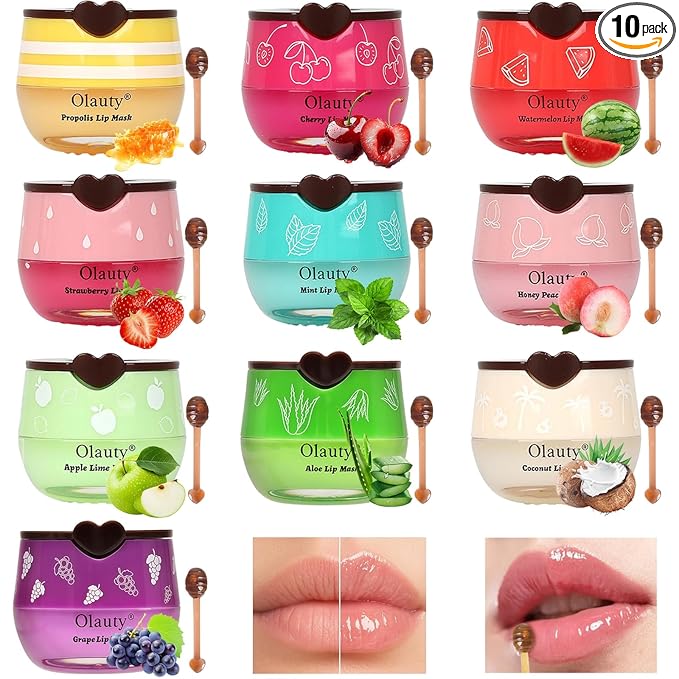 10 PCS Bee Lip Balm Honey Pot, Honey Lip Balm Bulk, Moisturising Sleep Lip Mask Overnight with Sticks, Reduce Lip Lines, Mothers Day Gift, Teacher Gift, Party Favors for Women