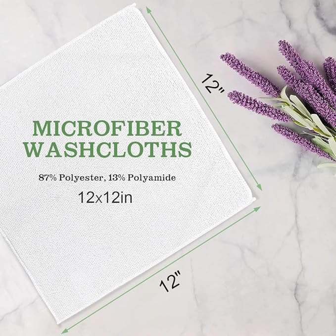 UNIMADE Washcloths Bulk - 100 Pack - Face Towels (12" x 12"), Highly Soft Wash Cloths and Hand Towels, Fast Drying Multi-Purpose Microfiber Cleansing Cloths for Bathroom, Hotel, Spa, and Salon - White