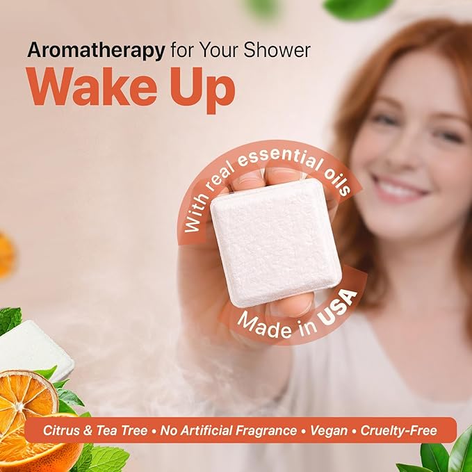 Shower Steamers Aromatherapy - USA Made with Natural Ingredients & Citrus Essential Oil, Long Lasting Shower Bombs for Energy Boost, Gift Set for Women & Men, Spa Gifts & Shower Accessories