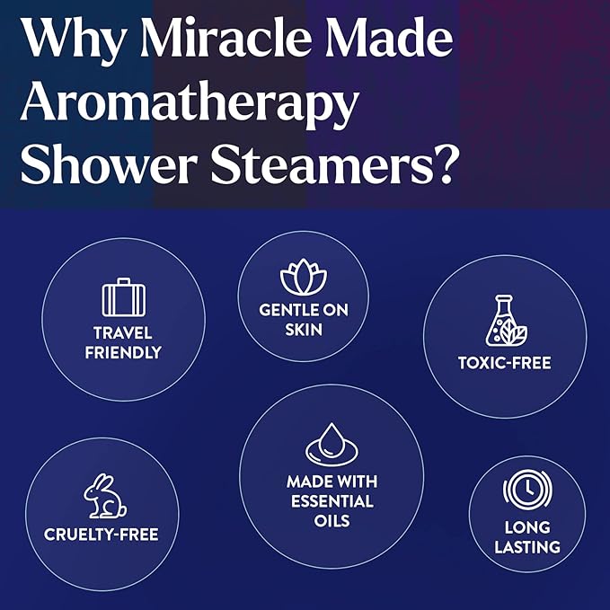 Miracle Made Aromatherapy Shower Steamers Variety Pack – Essential Oil Scented Shower Bombs for Relaxing, Refreshing Self-Care – 6 Shower Melt Tablets with Dried Flowers