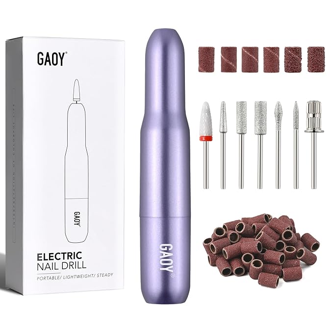 GAOY Electric Nail Drill for Acrylic and Gel, USB Electric Nail File, Portable Efile with Drill Bits, Manicure Pedicure Tools for Home Salon, Purple
