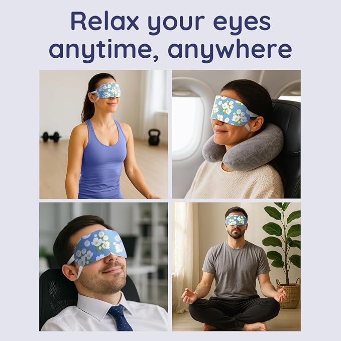 16 Pack Jasmine Steam Eye Mask for Dryness, Puffiness, Strain & Relaxation, Heated Eye Mask for Sleep & Travel, Self-Heating & Disposable Warm Compress, Travel Essentials, Relaxation Gifts for Women