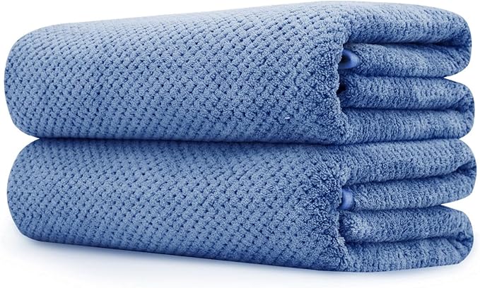 MaopaoBeauty 2 Pack Bath Towel Set 35" x 70", Extra Large Waffle Bath Towel Set, Microfiber Super Soft Highly Absorbent, Sturdy Quick Drying Towels for Bathroom, Gym, Sports, Yoga (2PCS Light Blue)