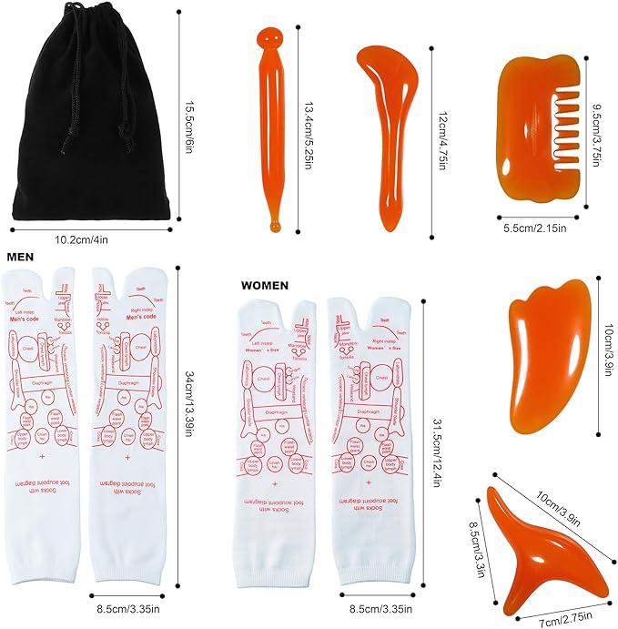 Reflexology Socks with Beginner Acupoint Massage Tools Set of 5 - Foot Pain Relief Remedy for Foot Massage Rod for Women and Men Tired Relieve (Woman-Small-Red)