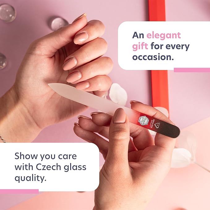 Bona Fide Beauty Czech Glass Nail File for Natural Nails (Black Red), 1Pc Crystal Nail Filer with Case Made in the EU