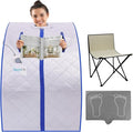 SereneLife Portable Sauna Box for Home, Infrared Sauna Tent with Heated Foot Pad and Folding Chair, Remote Control In-Home Spa, 38" x 32” - (Silver)