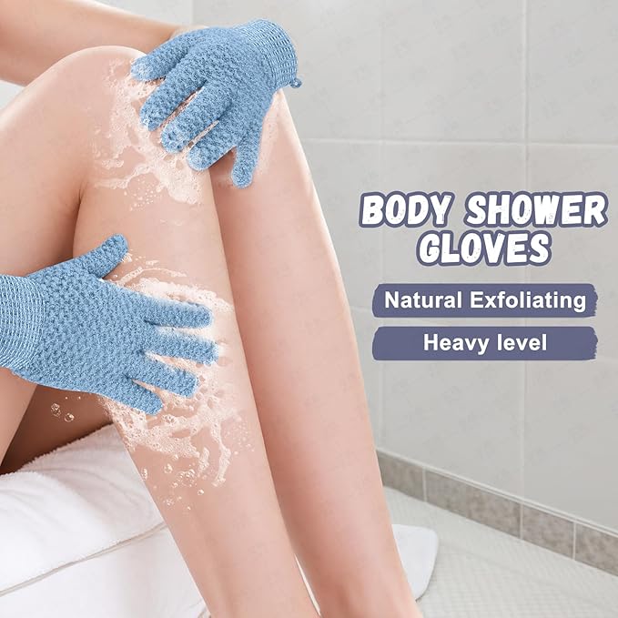 Exfoliating Dual Texture Bath Gloves for Shower Spa Massage and Body Scrubs, Dead Skin Cell Remover, body scrubber with Hanging Loop