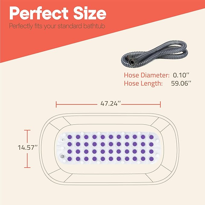 Bubble Bath Massager Mat for Bathtub, 47.24" x 14.57" Full-Body Heated Air Spa with 6-Level Adjustable Bubbles, Non-Slip Waterproof Design, Remote Control, for Stress, Muscle Relief & Relaxation,