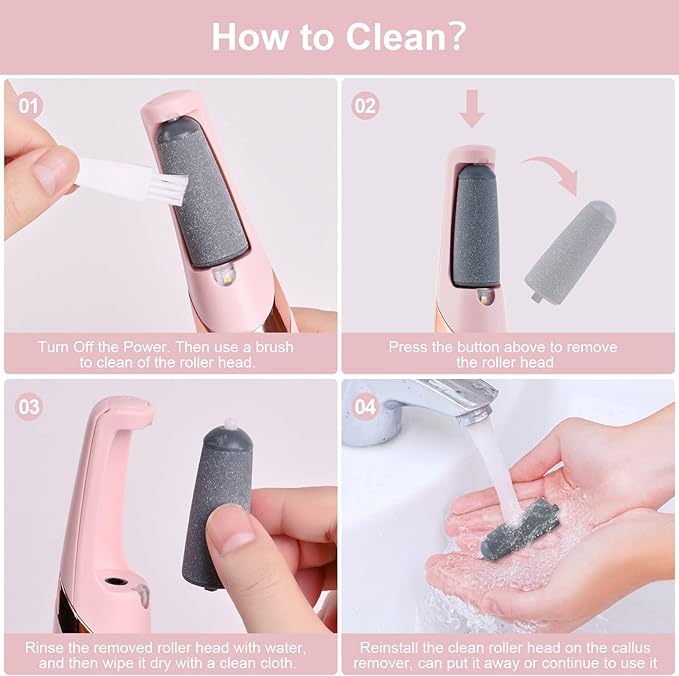 AOOWU Electric Foot File, USB Rechargeable Feet Callus Remover with 2 Speed of Replacement Rollers & LED Lights, Professional Hard Skin Remover Foot Care Tools for Cracked Heels Calluses & Dead Skin