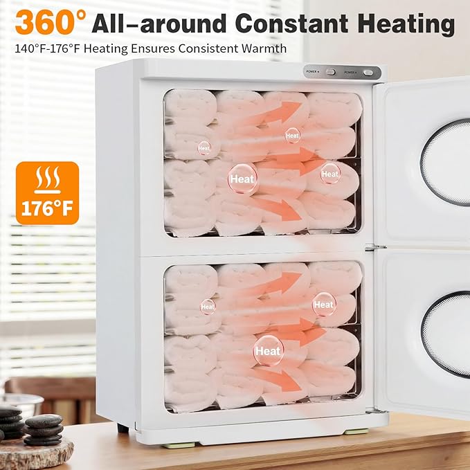 46L Hot Towel Warmer, Large Capacity Spa Towel Warmer with Double Cabinets, Professional Towel Warmer Cabinet with Clip & 4 Racks for Salon, Barber Shop, Massage, Facial
