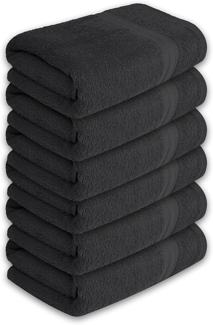 Medium Bath Towels Pack of 6 – 24x48 Inches – Soft, Quick Dry & Highly Absorbent – 100% Cotton Towels for Bathroom, Spa, Gym & Hotel – Charcoal Grey