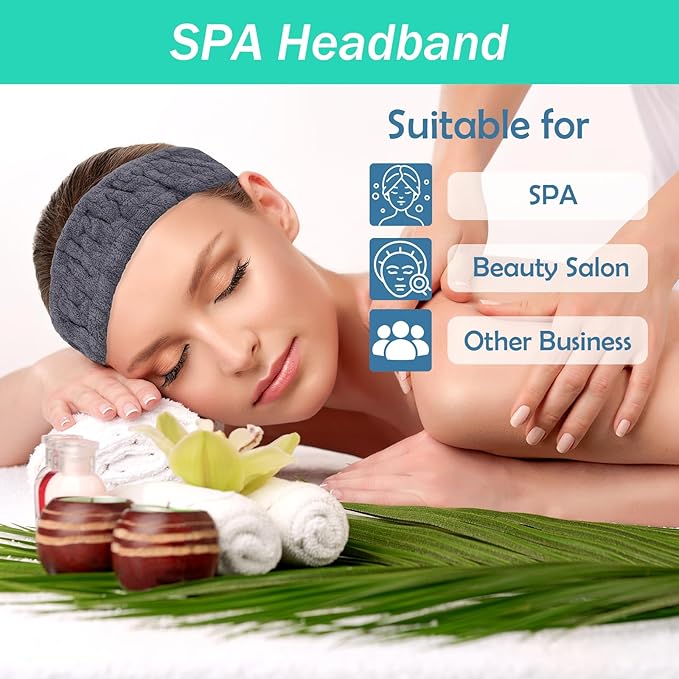 Microfiber Spa Headband 3-Pack, Soft Terry Cloth Headband for Washing Face, Facial Mask, Makeup, Shower, Yoga, Gift for Women and Teens (Black+Gray+Pink)