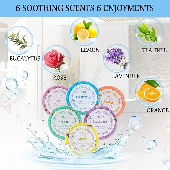 Shower Steamers- Box of 6 Premium Shower Bombs with Essential Oils. Self Care Gifts for Women and Teens Holiday Stocking Stuffers for Women.