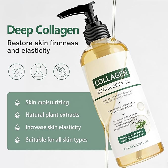 Collagen Lifting Body Oil After Shower, Hydrating Collagen Oil For Body, Moisturizing Anti Aging for Women & Men, Helps Soften Appearance of Crepey Skin for All Skin Types, 3.8 Fl Oz