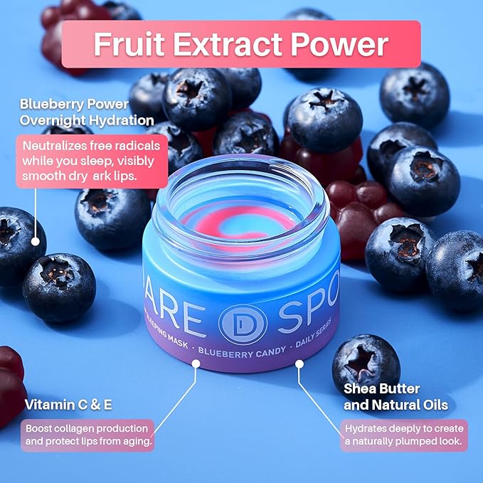 SPODARE Blueberry Lip Mask Overnight, Swirl Lip Sleeping Mask for Dry Cracked Lips Care, Dual-Color Lips Balm for Nourishing and Softening Lips and Reduce Fine Lines -12g