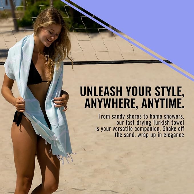 Beach Towel 100% Cotton Turkish Beach Towel Adult 38x70 Inch Pre-washed Absorbent Extra Large|Sand Free Quick Dry BathTowels|Lightweight Blanket|Travel Cruise Camping Spa Gym Sports Towel|Fair Aqua