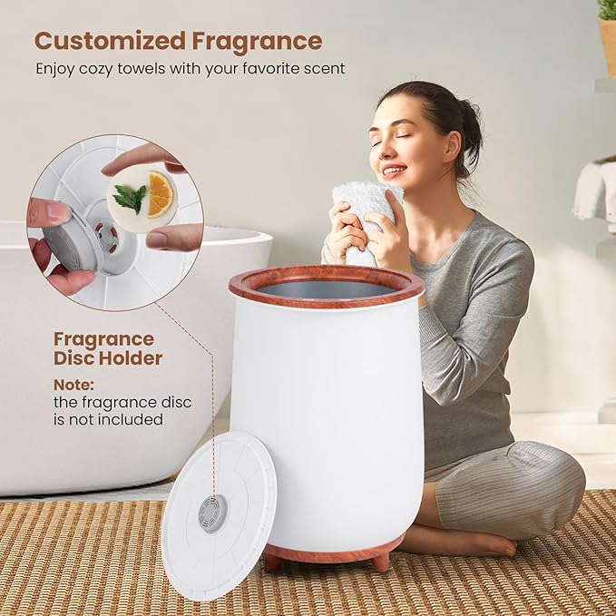 Tangkula Towel Warmer Bucket, 23L Large Luxury Bucket-Style Towel Warmer w/Fragrant Disc Holder, ETL Certified Bath Heater w/3-Level Heating, 20/40/60/90 Min Timer & Auto Shut Off