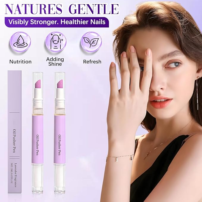 2Pcs 2-in-1 Cuticle Oil Pusher Pen,2026 New Ceramic Cuticle Pusher & Oil Pen,Cuticle Oil Nail Care Pen - Gentle Cuticle Remover for Dry & Damaged Nails,Hangnails,Moisturize Strengthen Brighten