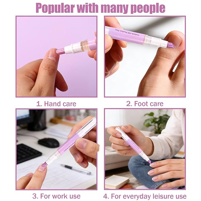 3pcs 3 in 1 Cuticle Oil Pen, Cuticle Pusher & Oil Pen with Ceramic Tip Nail Care Remover Tool for Dry Damaged Nails Hangnails Moisturizer Strengthen Brighten Nails (Purple)