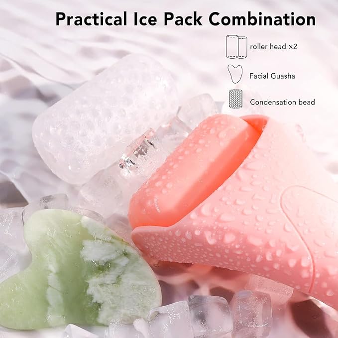 huefull Ice Roller for Face with 2 Rollers and Gua Sha Facial Tools, Face Roller for Self Care, Guasha Tool for Face, Puffiness Relief, Skin Care Gifts for Woman