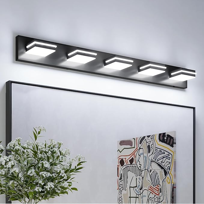 VOLISUN Modern 5-Light, 40-Inch Black Bathroom Vanity Light Fixtures, 360 Rotatable Head, LED Vanity Lights for Bathroom