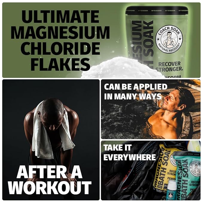 Coach Soak Recovery Bath Soak - Alternative to Epsom Salt Bath Soak - Fast-Absorbing Pure Magnesium Flakes & Dead Sea Salt with 21 Minerals, Bath Salts & Essential Oils - 15 lb, Eucalyptus