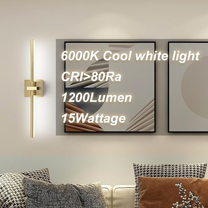 EDISLIVE Modern Dimmable LED Vanity Light 360° Rotatable Bathroom Vanity Wall Lighting Fixtures, 23.2 in Mirror Wall Sconce Fixtures for Bathroom Bedroom Makeup Living Room,6000K(Gold)