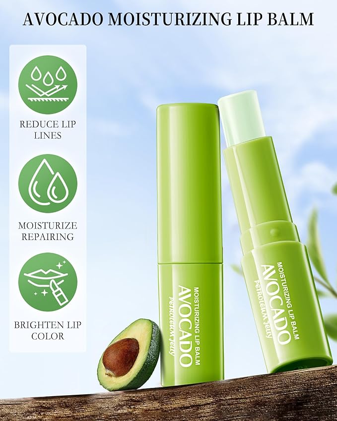 Lip Balm Set-8pcs Avocado Hydrating Lip Balm, Moisturizing Soothing Care Lip Moisturizer, Improve Dry & Chapped Lips, Colorless Non-Sticky Lip Primer, Women's Day Lip Care Gift Kit for Women Girl
